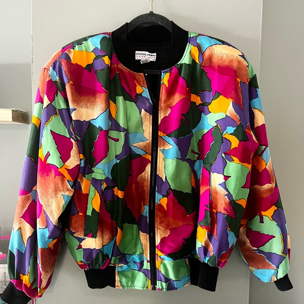 ✨Vintage Carol Horn Workshop 100% Silk Abstract Bomber Jacket (RN 81091)